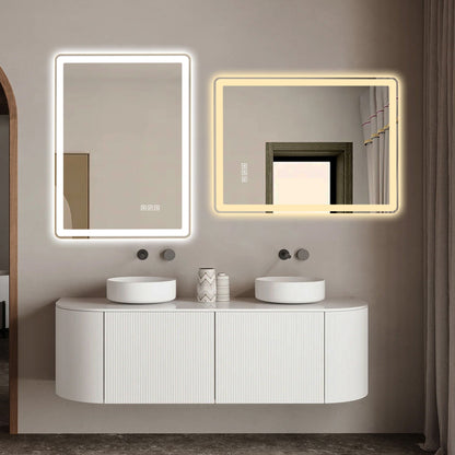 Bathroom Mirror With LED Lights, Anti-Fog Lighted Vanity Mirrors For Wall Mounted And 5 Level Dimmable, Horizontal / Vertical - Clear