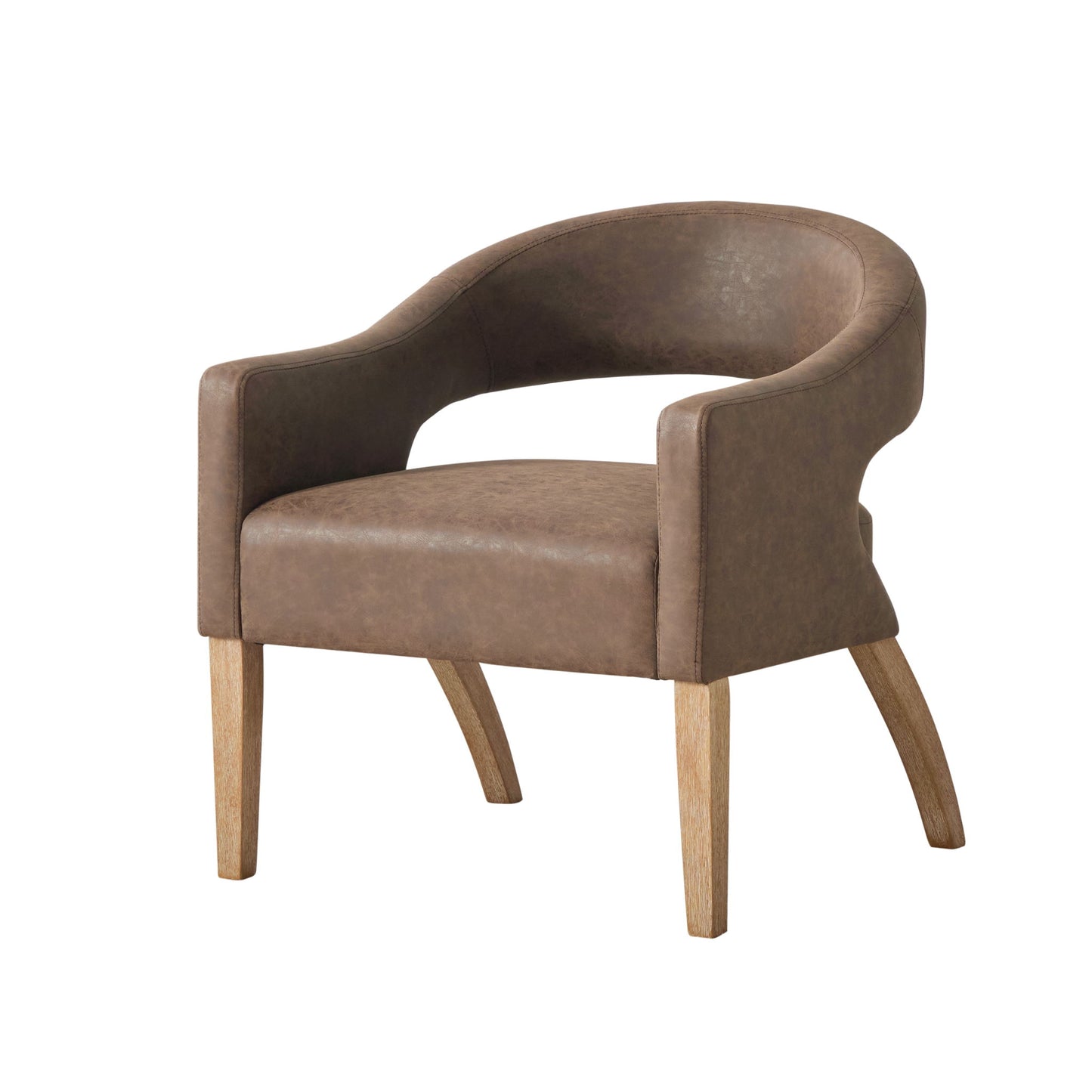 Upholstered Open Back Armchair With Weathered Rubberwood Legs