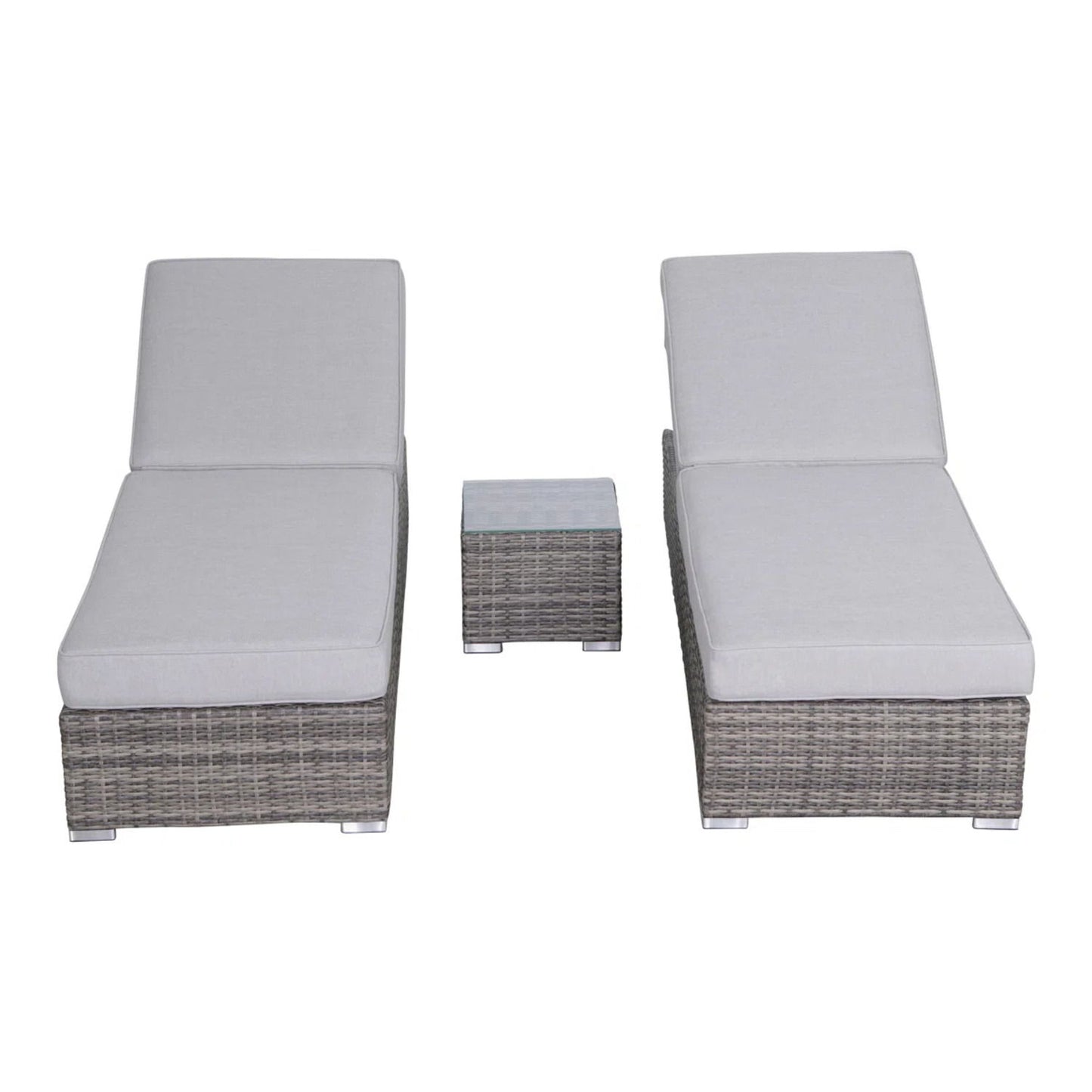 3 Piece Chaise Lounge Set With Adjustable Reclining - Gray Mix