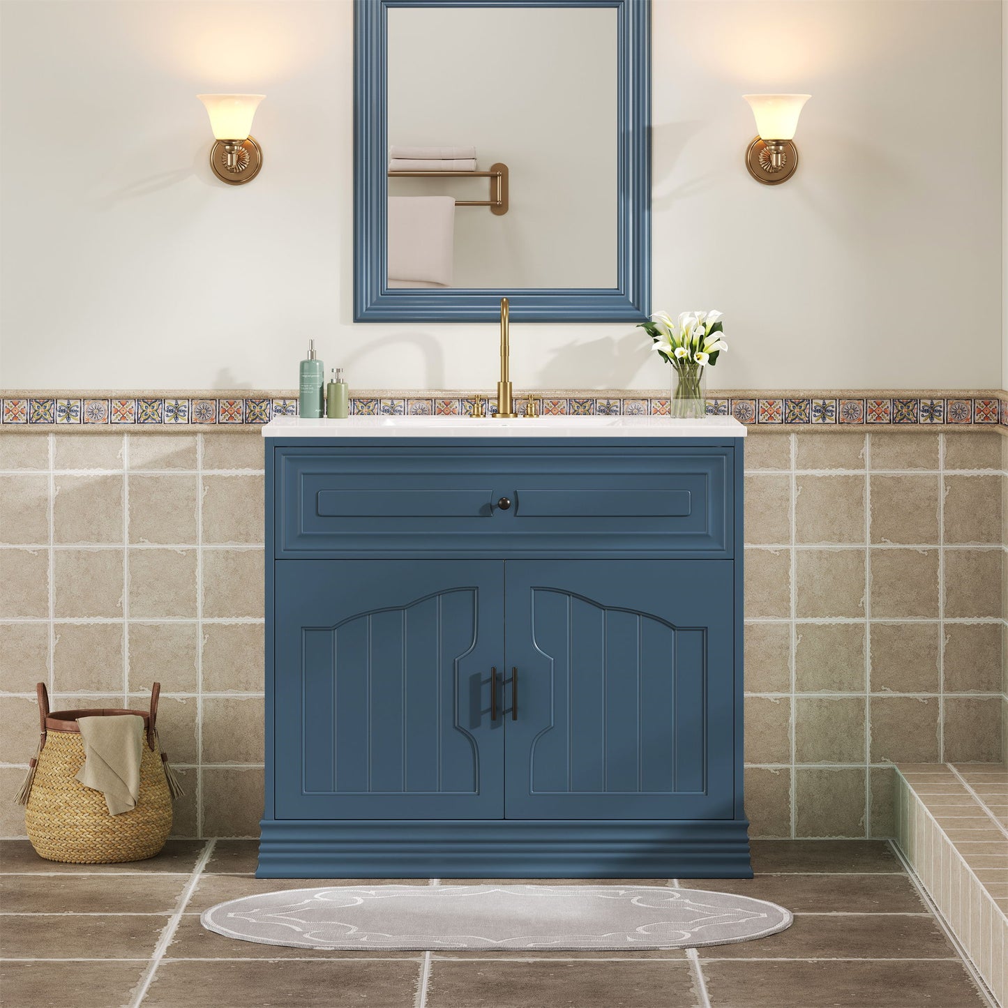 Bathroom Vanity With Sink, Cabinet With 2 Soft Closing Doors