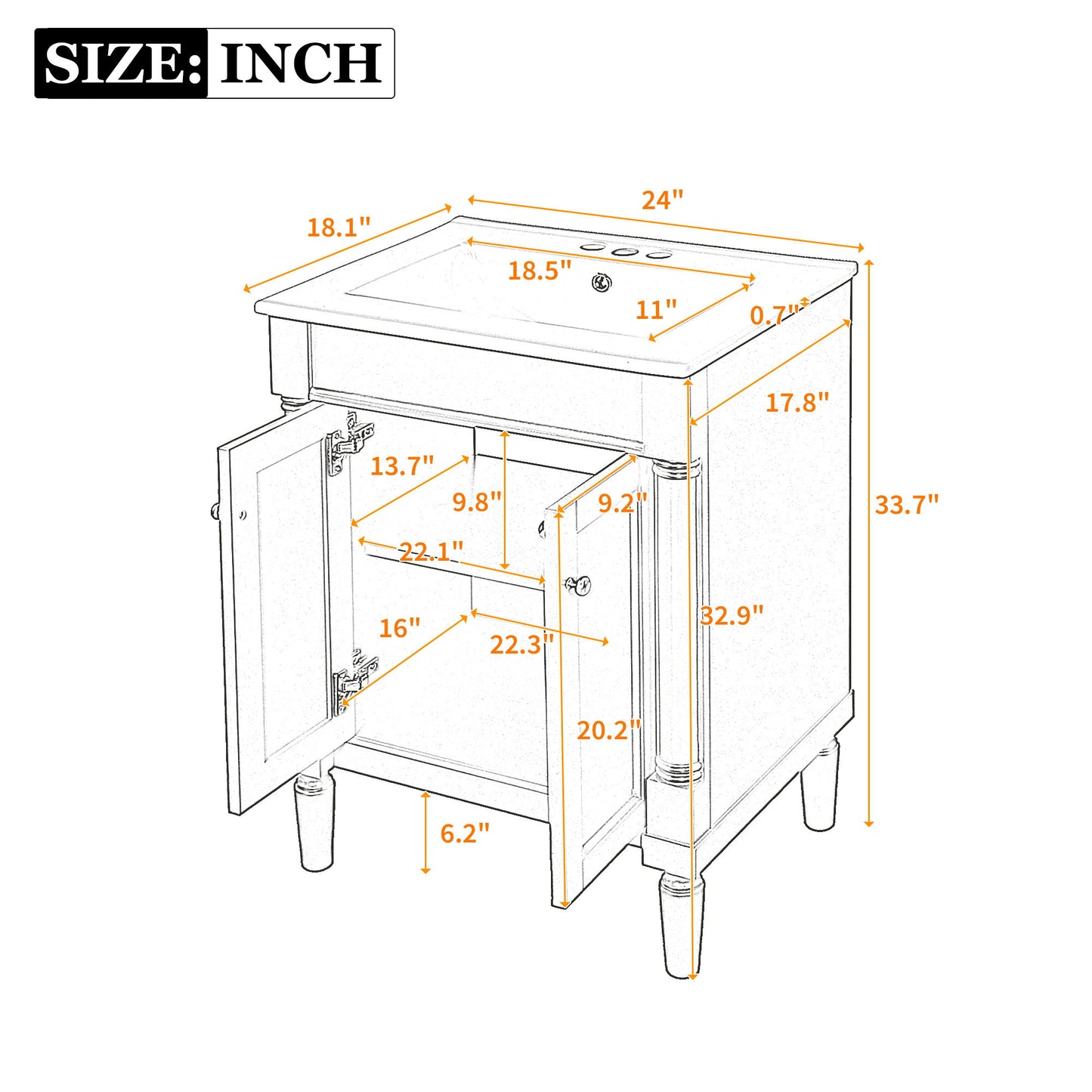 24" Bathroom Vanity With Top Sink, 2 Tier Storage Cabinet - Gray