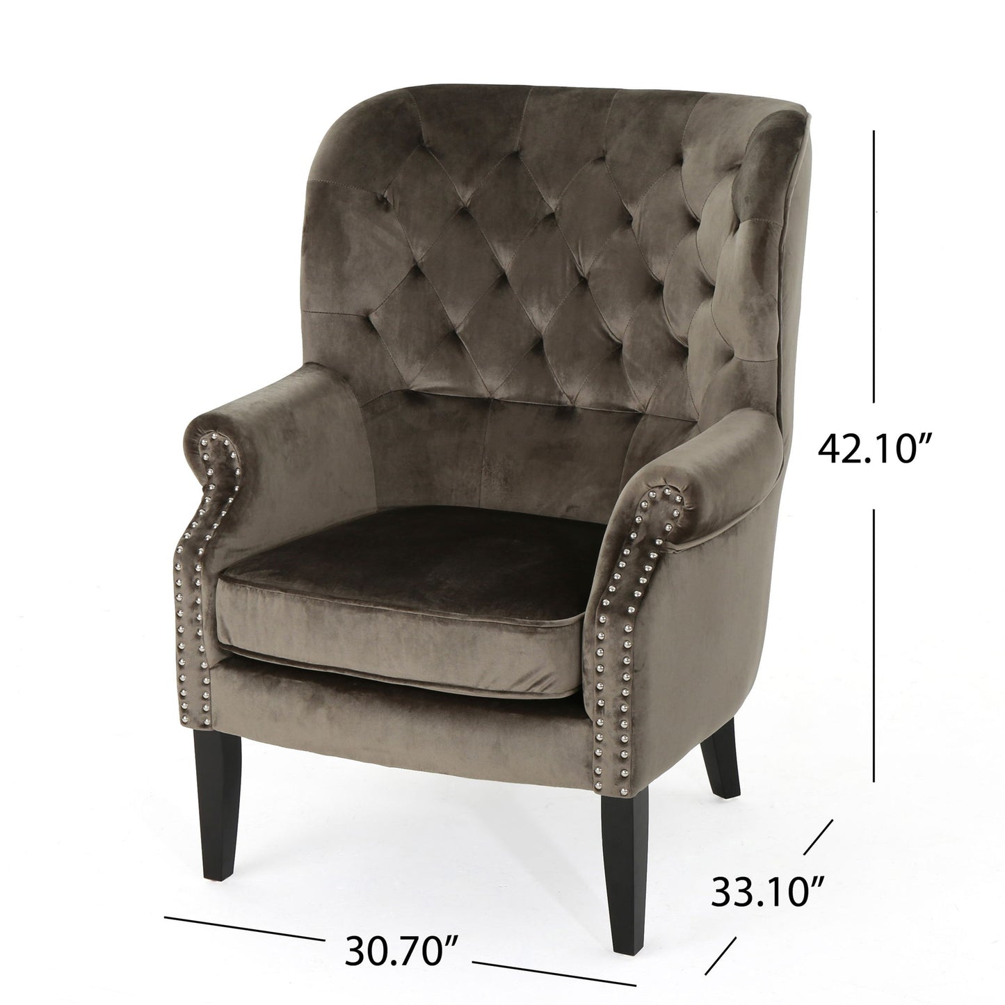 Elegant Velvet Club Chair With Handcrafted Details - Gray