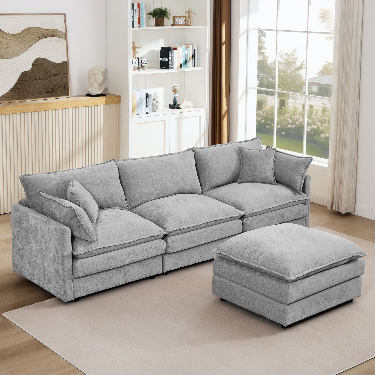 Contemporary Modular Sectional Sofa Set With Movable Ottoman