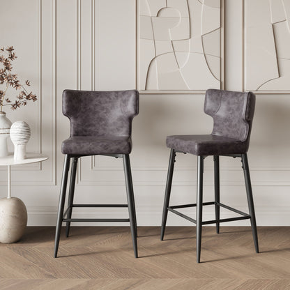 Modern Bar Stools With Upholstery And Metal Footrest (Set of 2)