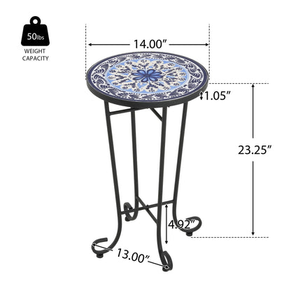 French Country Patio Side Table With Vibrant Tile Top