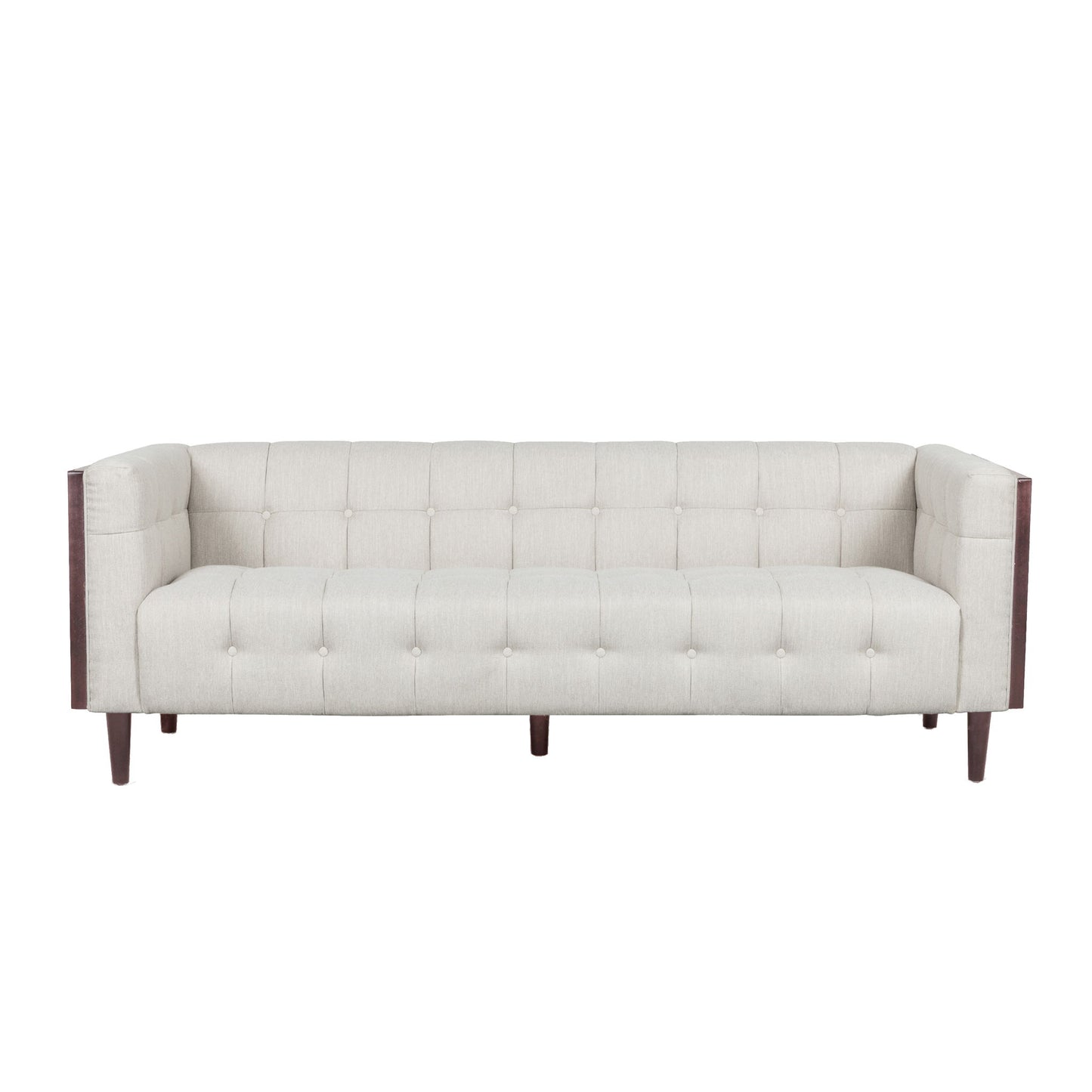 Contemporary 3 Seater Sofa With Button Tufted Waffle Stitching - Beige
