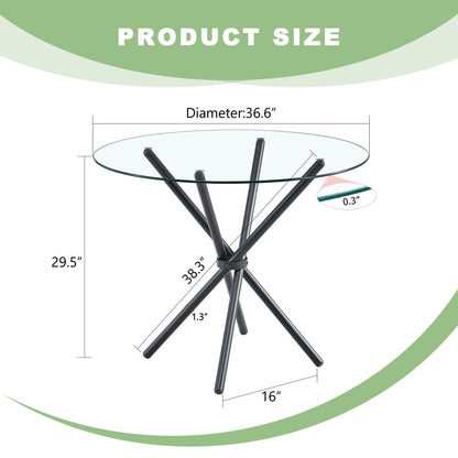 Modern Circular Transparent Tempered Glass Round Table With Metal Legs 36.6" Diameter - Silver / Transparent