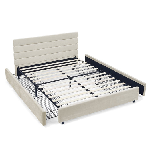 Modern Cushioned Bed Frame With Headboard And Drawers
