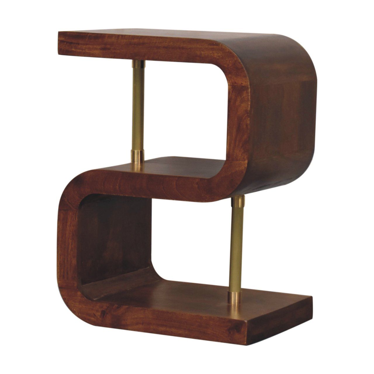 S Curve Brass Bedside Table - Dark Brown
