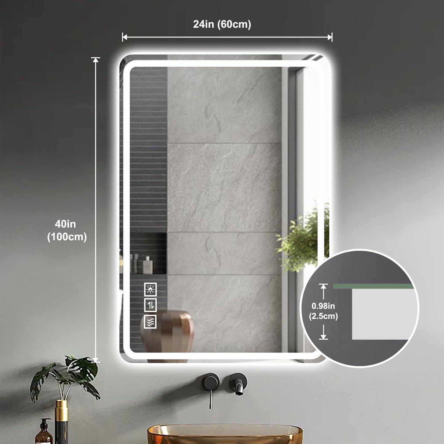 LED Bathroom Mirror Vanity Mirrors With Front Lights Wall Mounted Anti-Fog Frameless Make Up Mirror With Light Copper Free Silver Mirror Horizontal Or Vertical - Silver