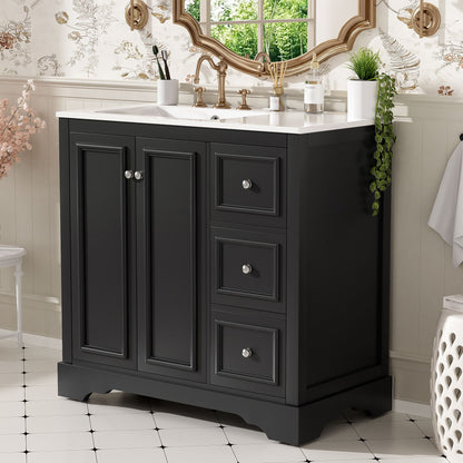 Bathroom Vanity With Sink, Soft-Close Doors, Adjustable U-Shelf, 3 Drawers