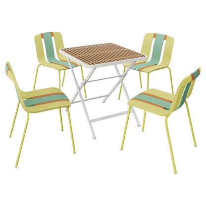 4 Piece Set Of Modern Striped Single Chairs With Folding Square Table