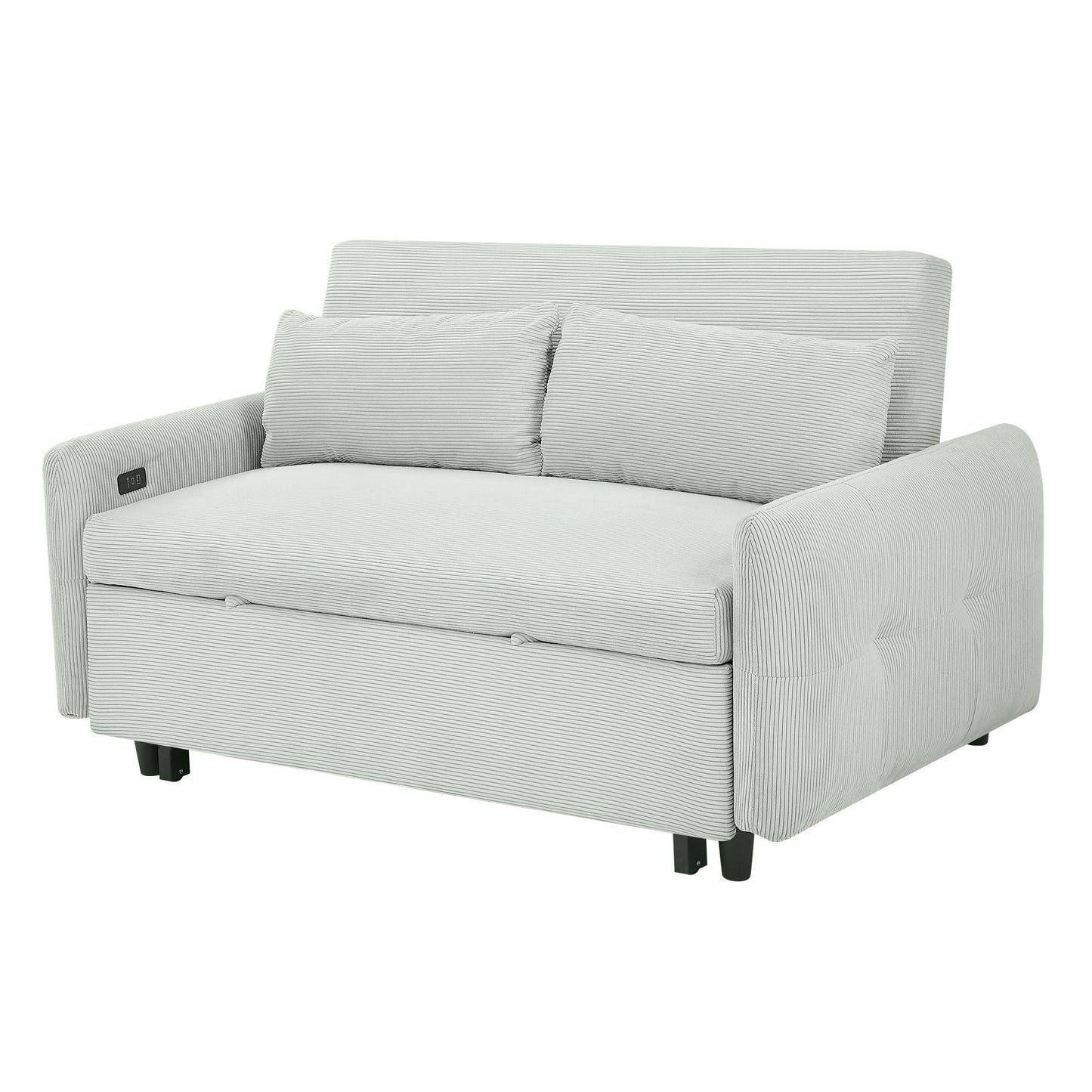 Pull-Out 2 Seat Modern Sleeper Sofa With 2 Throw Pillows And USB Ports