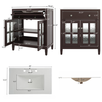 Bathroom Vanity With Ceramic Sink, Adjustable Shelf & Tip Out Tray