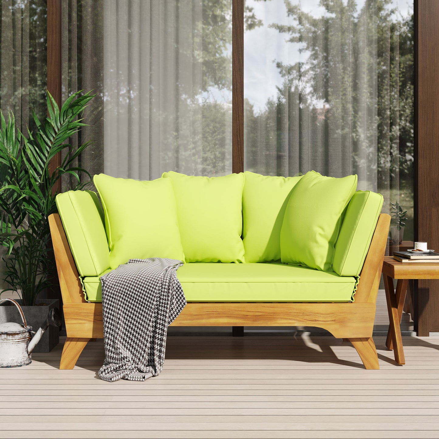 Outdoor Acacia Wood Expandable Daybed With Cushions