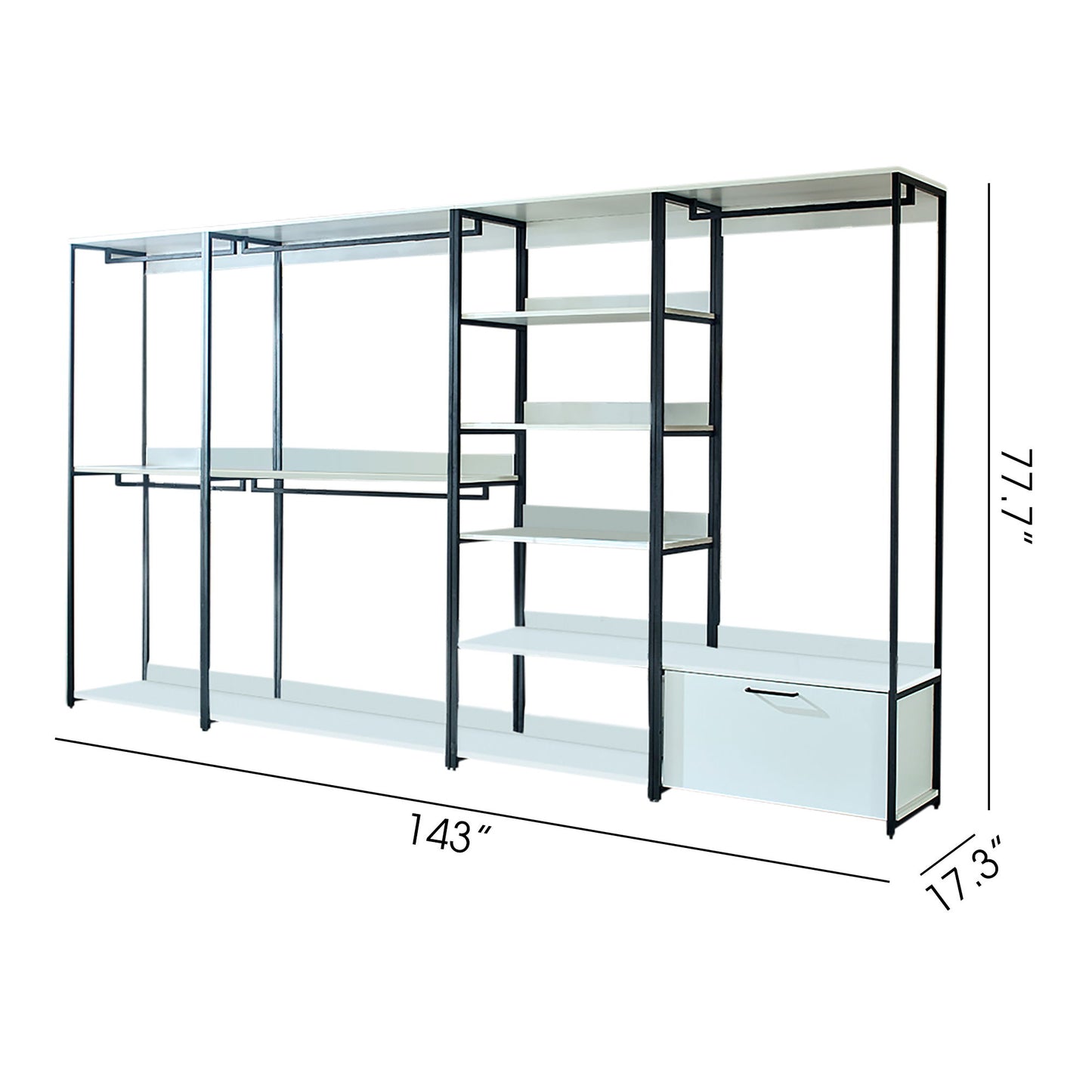 Fiona - Freestanding Walk In Wood Closet System With Metal Frame Durable Storage Solution Melamine - White
