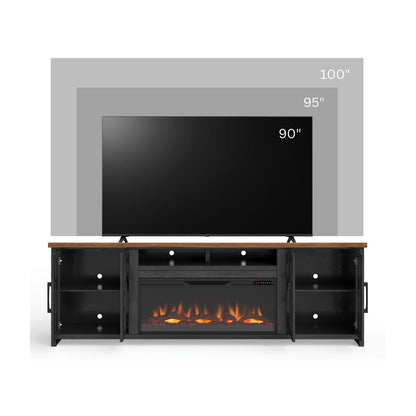 Essex - Fireplace TV Stand Console For TVs Up To 100" - Black, Whiskey