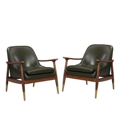 Mid - Century Accent Chair With Cushioned Seat, Brass Tipped Legs