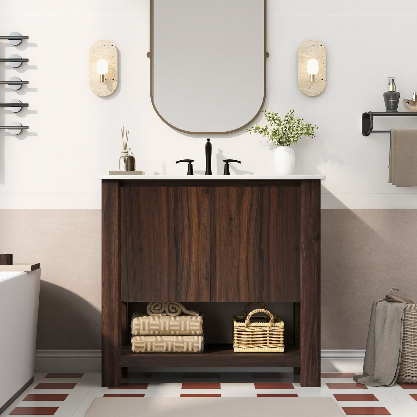 Modern Bathroom Vanity With Rectangle Ceramic Sink, Soft Closing Doors