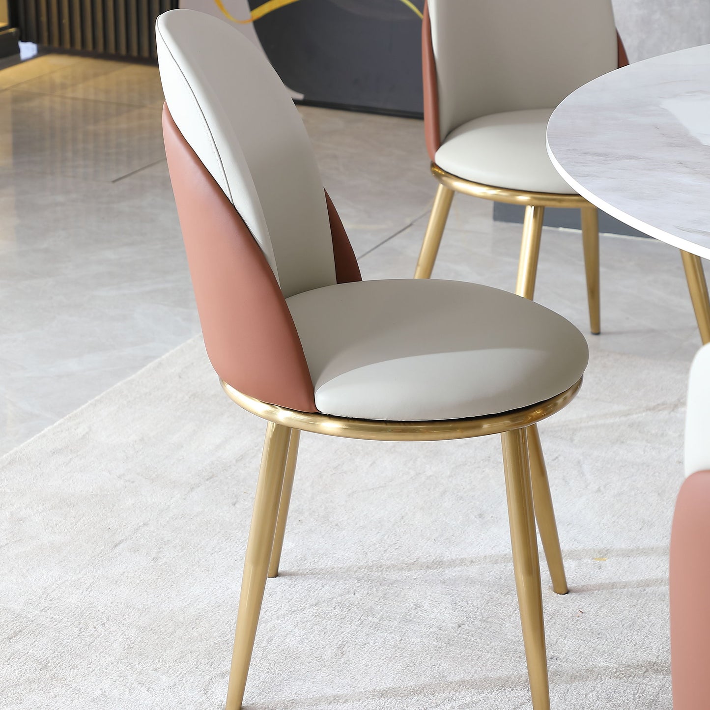 Modern Dining Chairs (Set of 2) With Gold Metal Legs - Beige