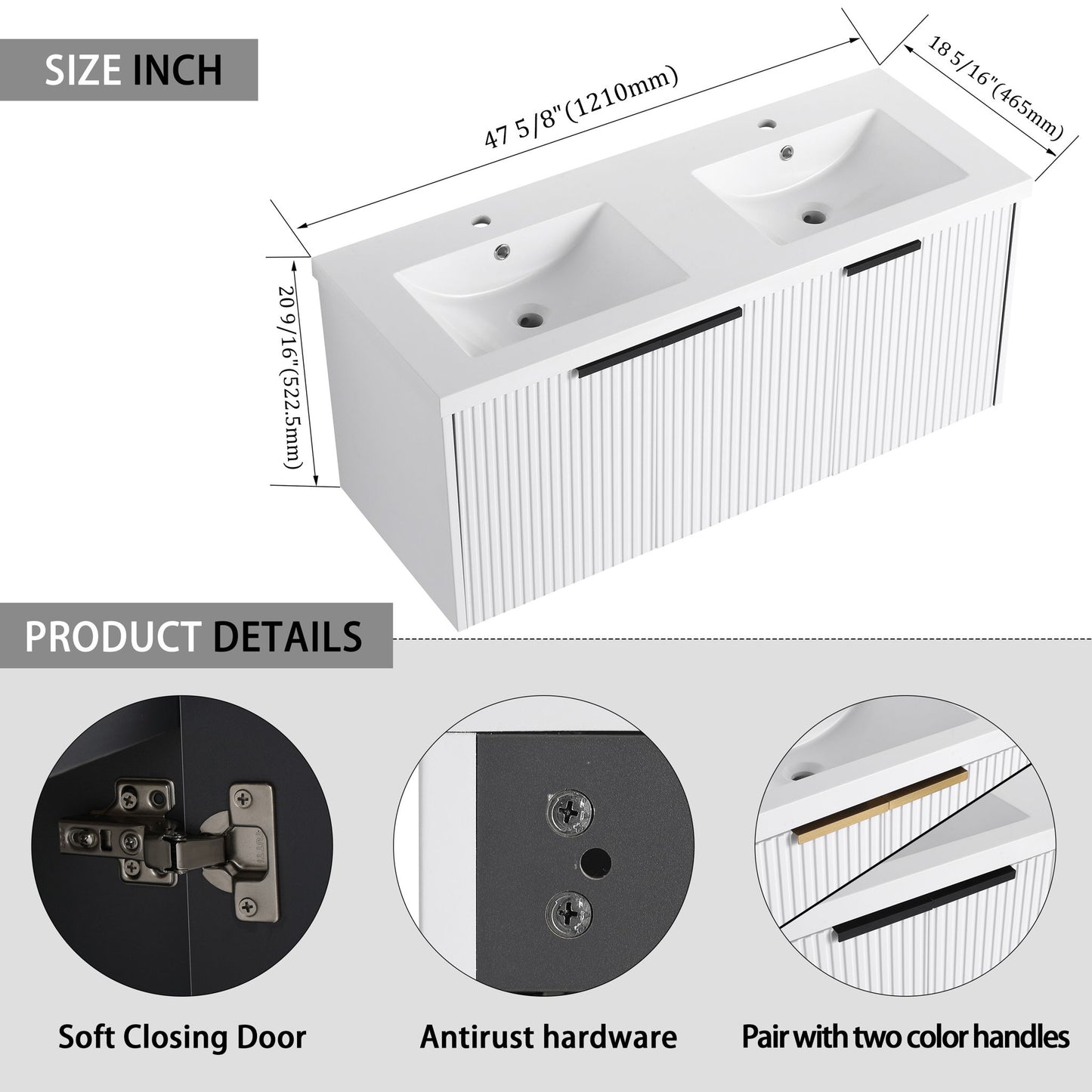 Contemporary Wall Mounted Bathroom Vanity With Resin Double Sink
