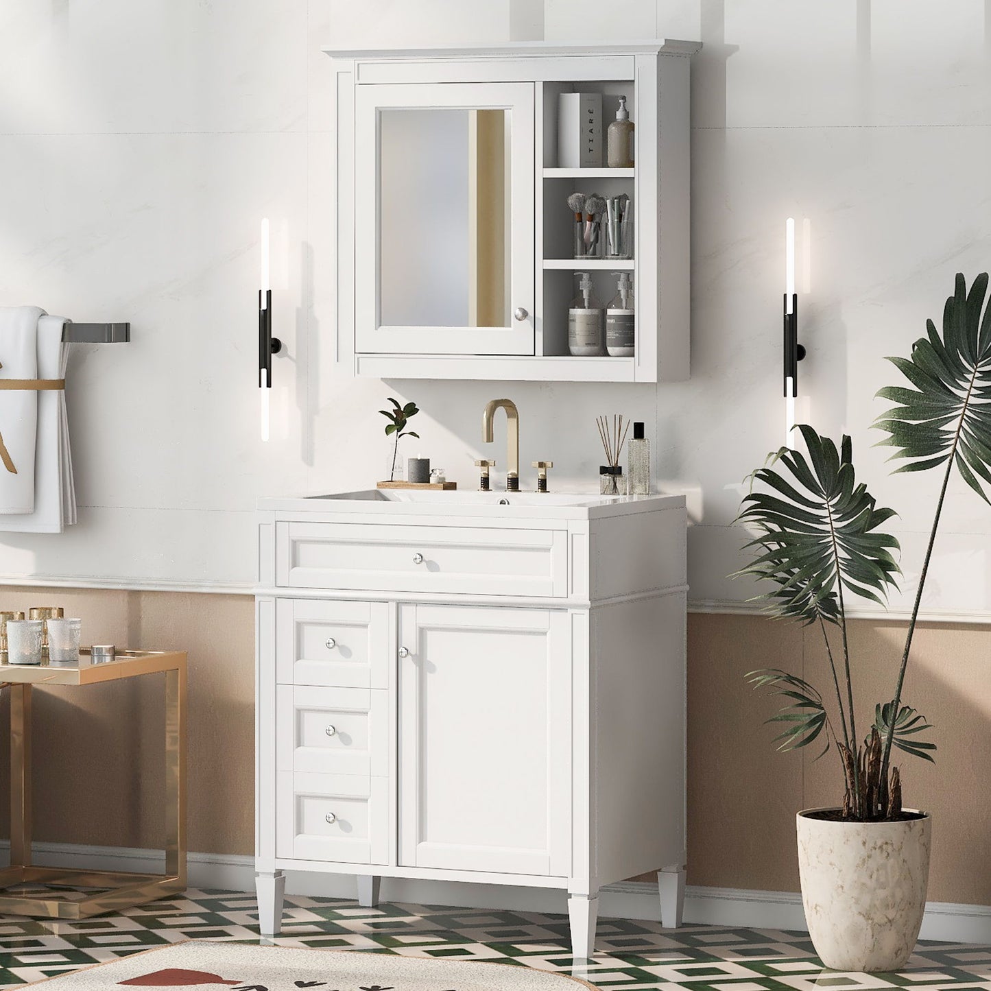 Bathroom Vanity With Medicine Cabinet, Royal Blue Mirror Cabinet, Modern Bathroom Storage Cabinet With 2 Soft Closing Doors And 4 Drawers