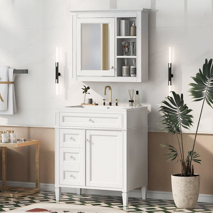 Bathroom Vanity With Medicine Cabinet, Royal Blue Mirror Cabinet, Modern Bathroom Storage Cabinet With 2 Soft Closing Doors And 4 Drawers