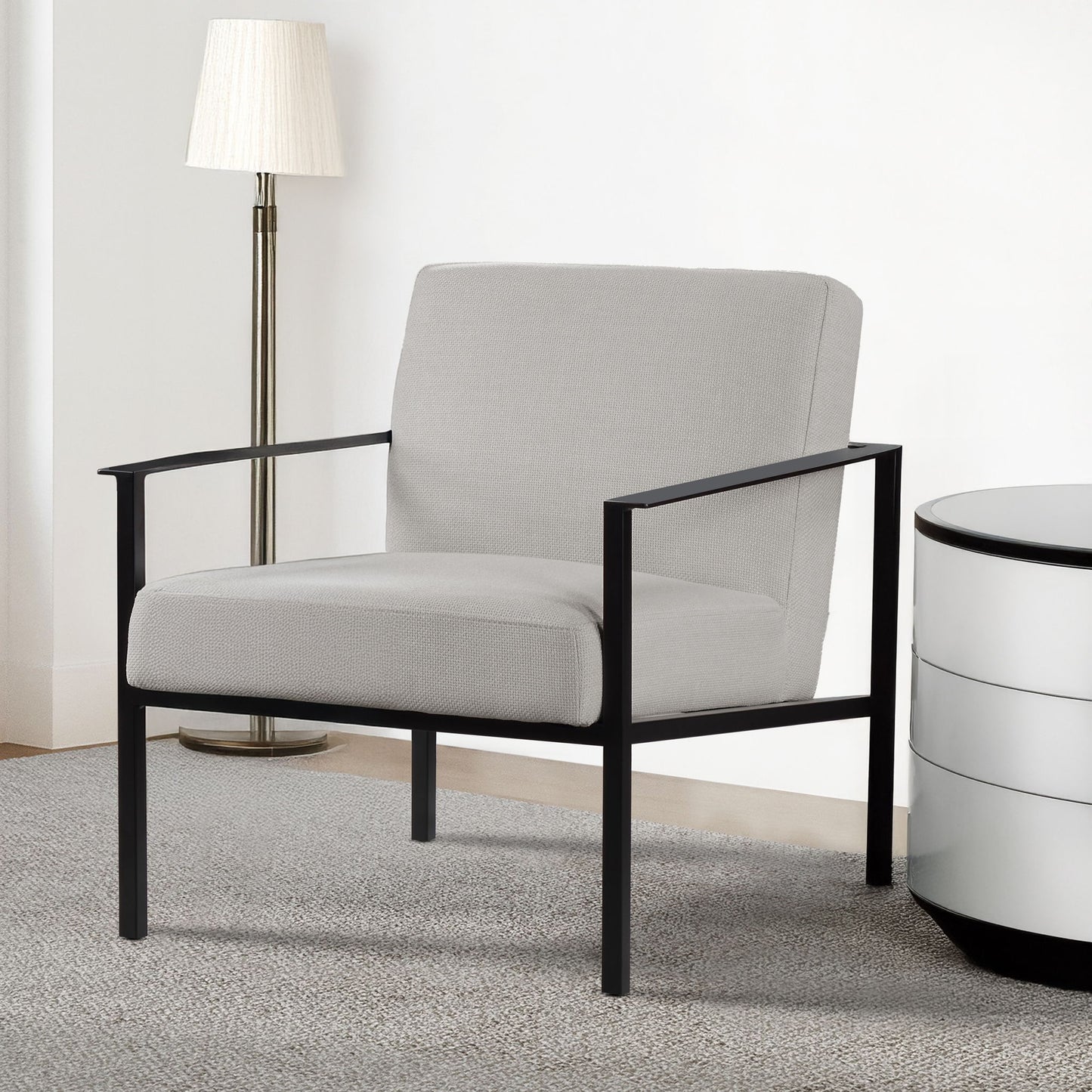 Millie - Modern Stationary Metal Accent Chair With Polyester Upholstery - Off White