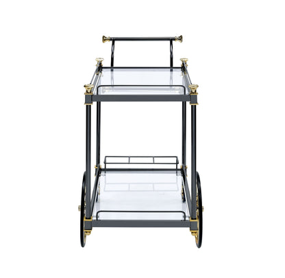 Cyrus - Clear Glass Serving Cart - Black / Gold