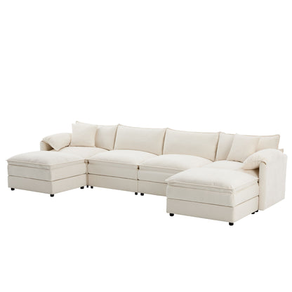 Modular Sectional With Deep And Wide Seat, Cloud Couch Set With Double Cushions Sofa With Movable Ottoman