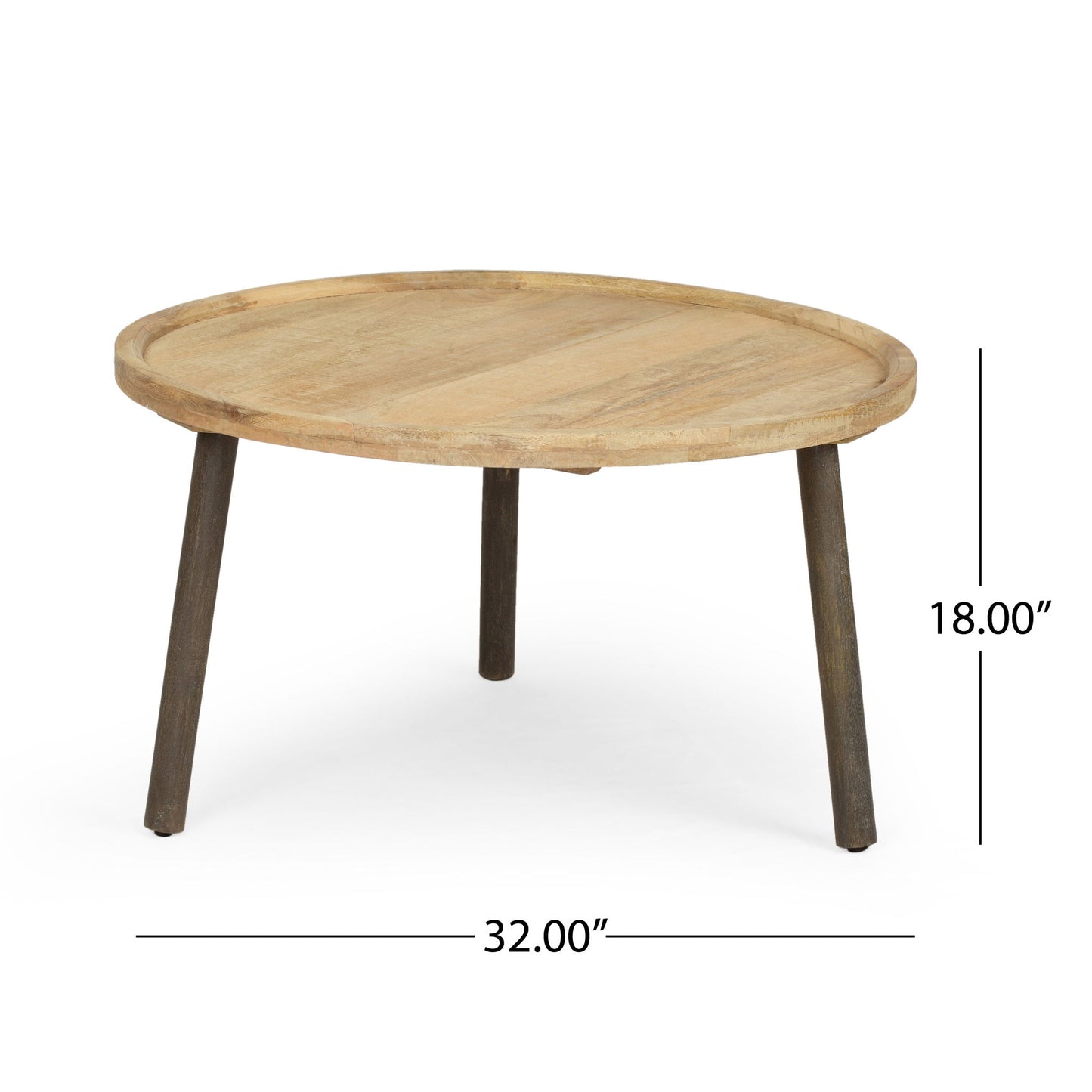 Round Coffee Table With Tray Edge Design - Natural / Black