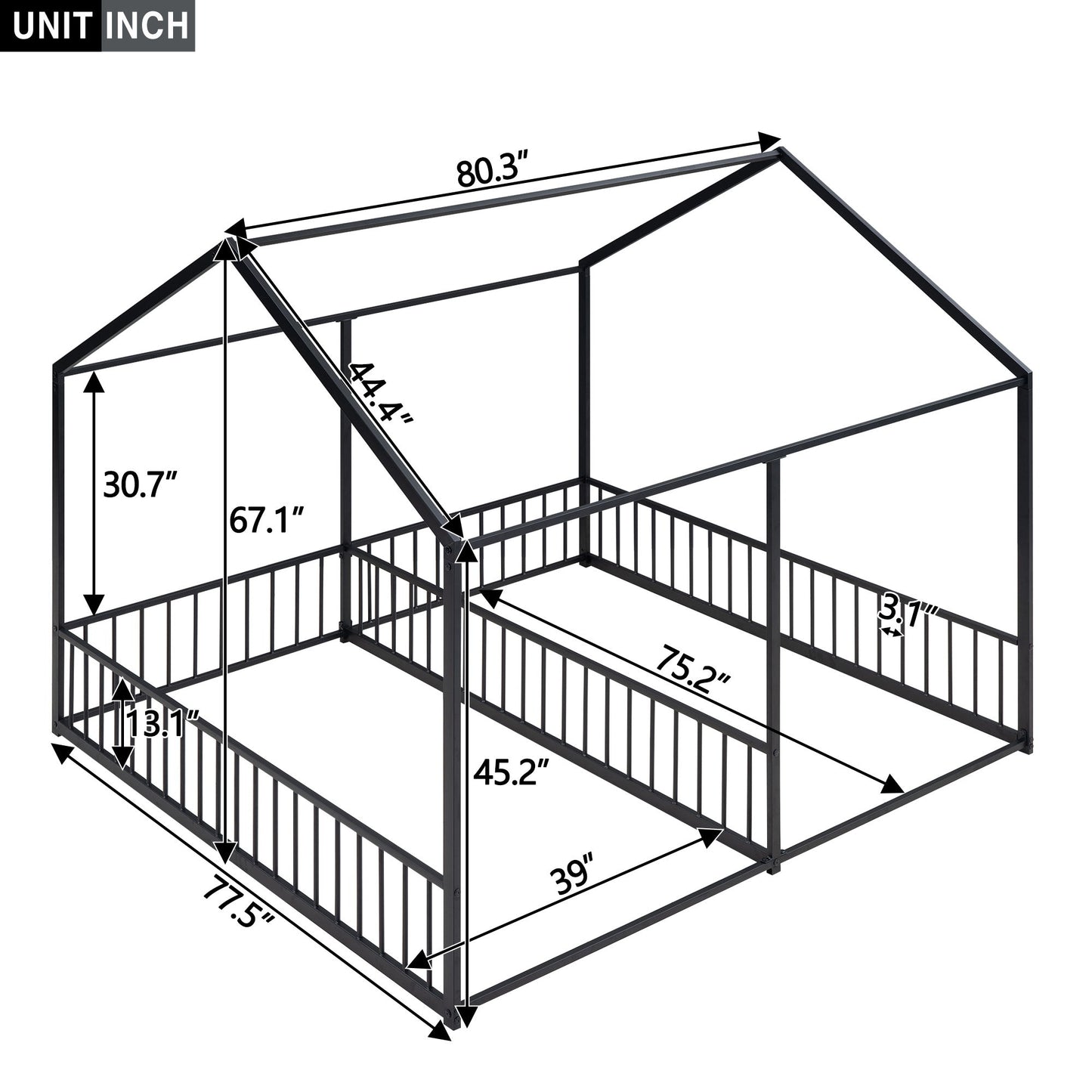 House Platform Beds, 2 Shared Beds, Metal Frame With Guardrails