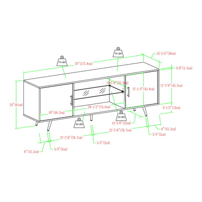 Mid-Century Modern 2 Door TV Stand With Glass Shelf