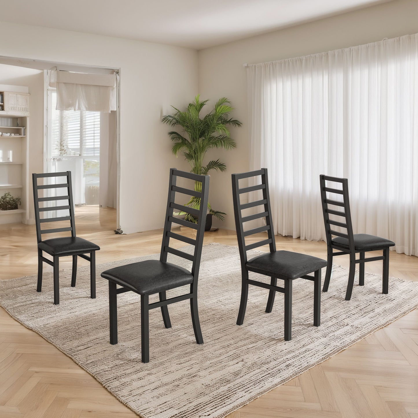 Metal Dining Chairs With Steel Legg, High Back Armless Design