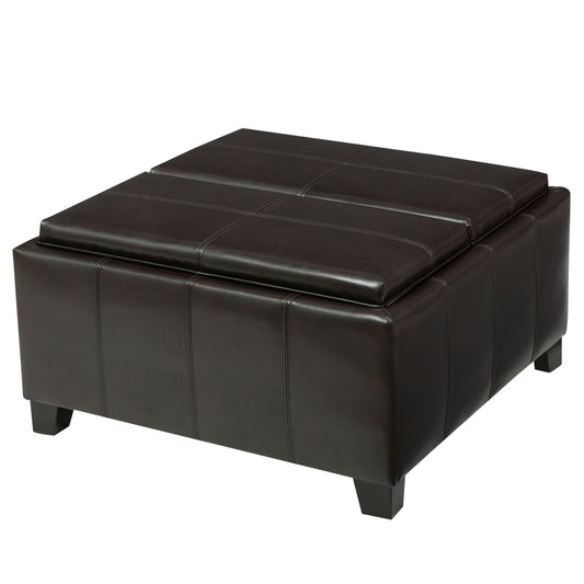Contemporary Ottoman With Storage And Tray Tops - Brown