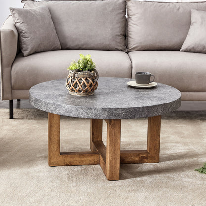 Modern Retro Texture Round Coffee Table With Crossed Legs - Gray