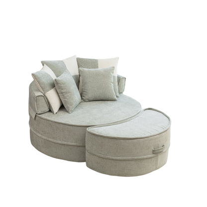 Modern Oversized Round Barrel Accent Chair With Ottoman