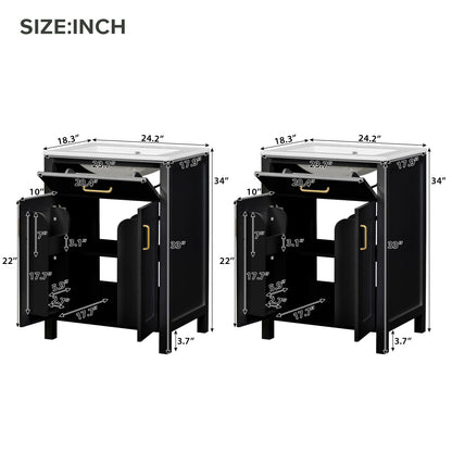 Modern Bathroom Vanity With Ceramic Sink, Soft-Close Doors, Flip Drawer, U-Shaped Shelves, Elegant Storage Solution