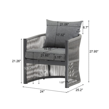 Modern Curved Aluminum Lounge Chair With Stylish Rope Weave Design And Cushioned Comfort For Outdoor