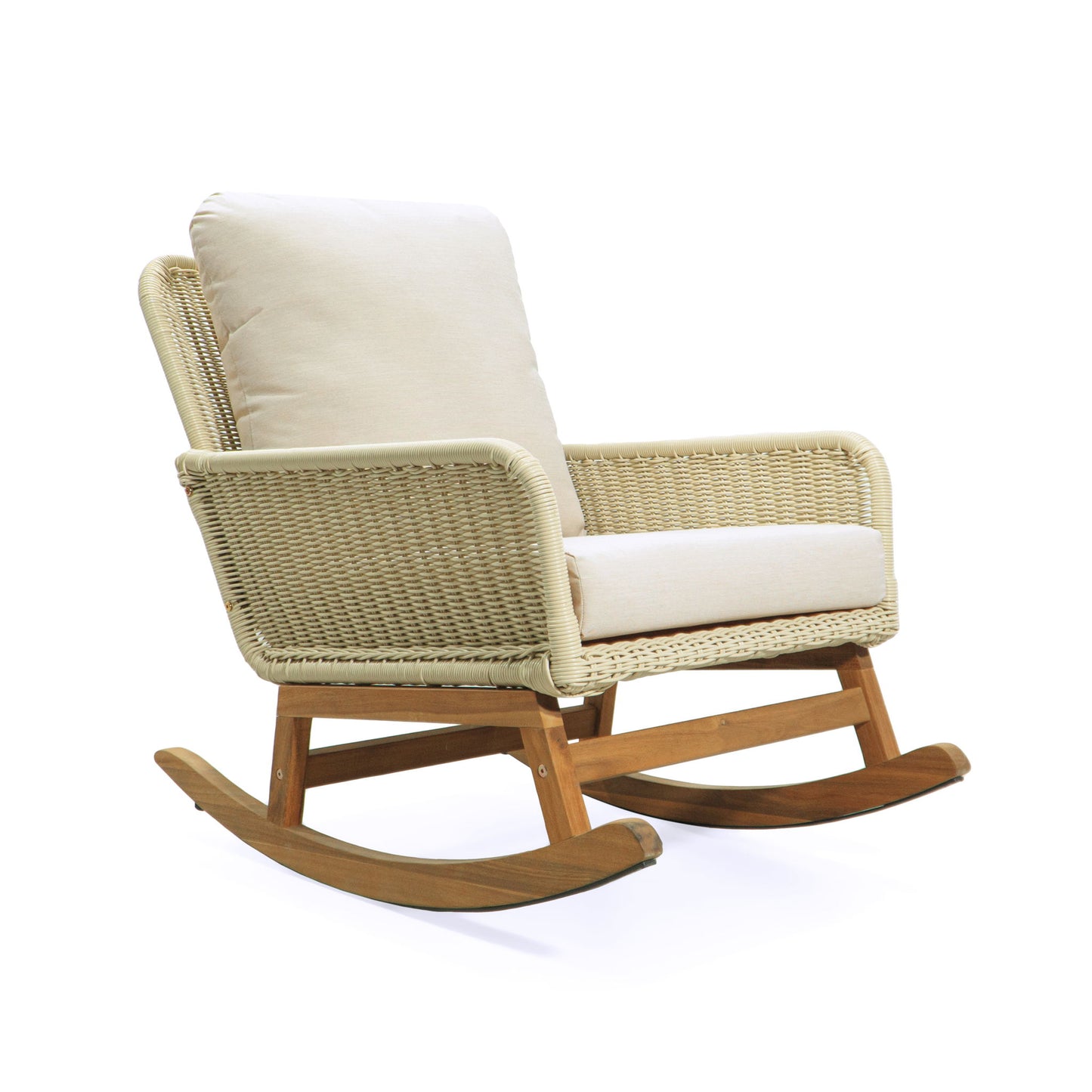 Contemporary Minimalist Wicker Rocking Chair With Soft Polyester Cushions