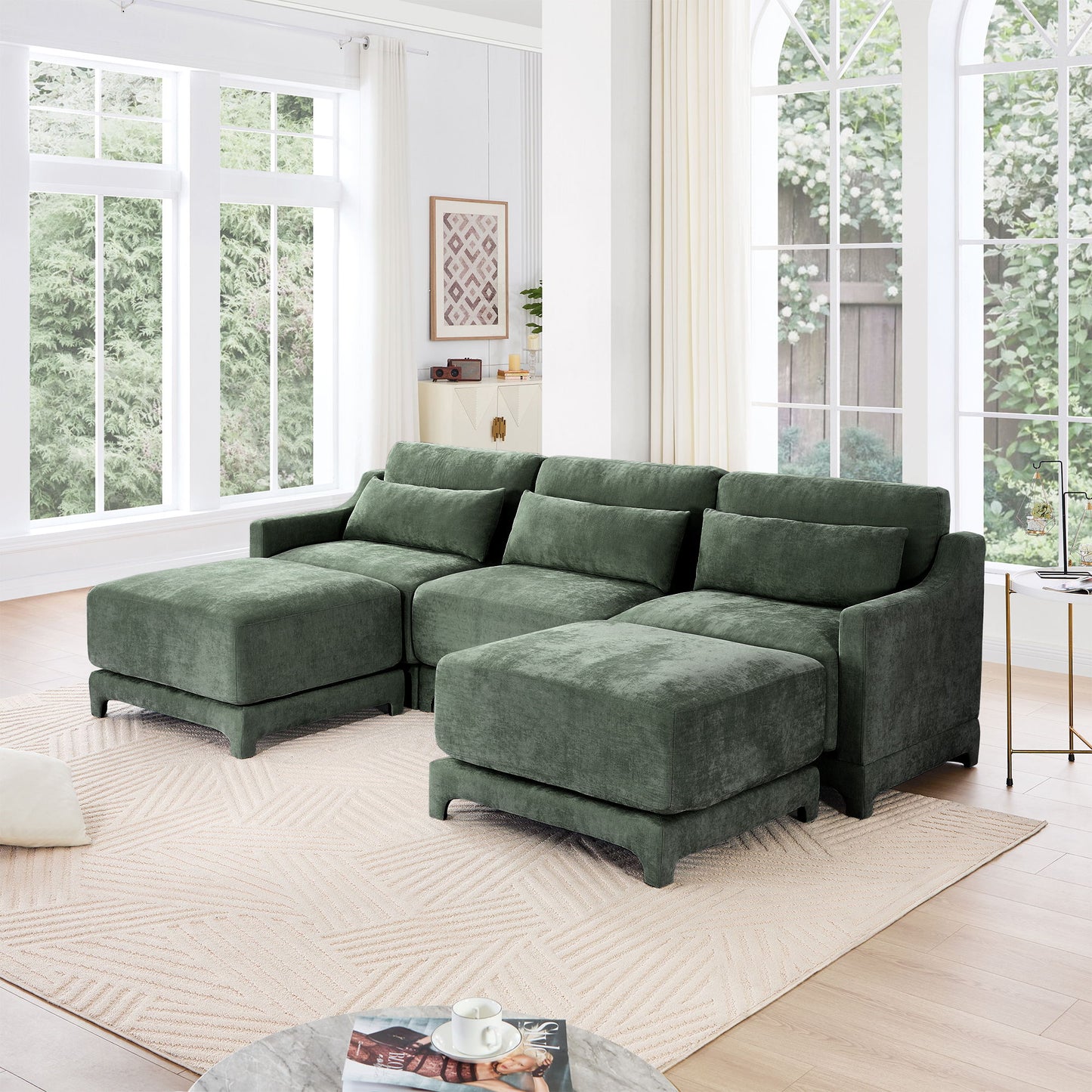 Stylish Sofa With Ottoman And Lumbar Pillows, Ergonomic Design