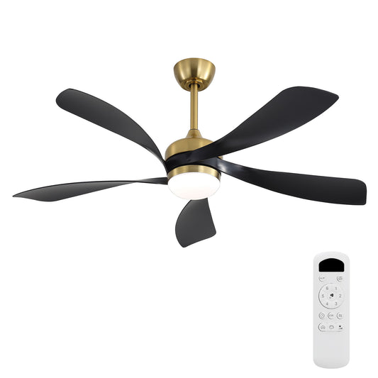 Ceiling Fan With Remote Control, Adjustable Dimmable Lighting & Silent DC Motor - Golden / Matte Black