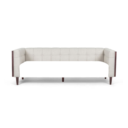 Contemporary 3 Seater Sofa With Button Tufted Waffle Stitching - Beige