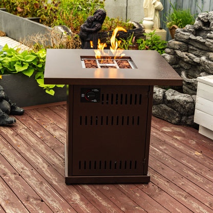 28" Propane Gas Fire Pit Table, 50000 Btu Square Steel Fire Pit For Outside Patio Deck Garden Courtyard - Brown
