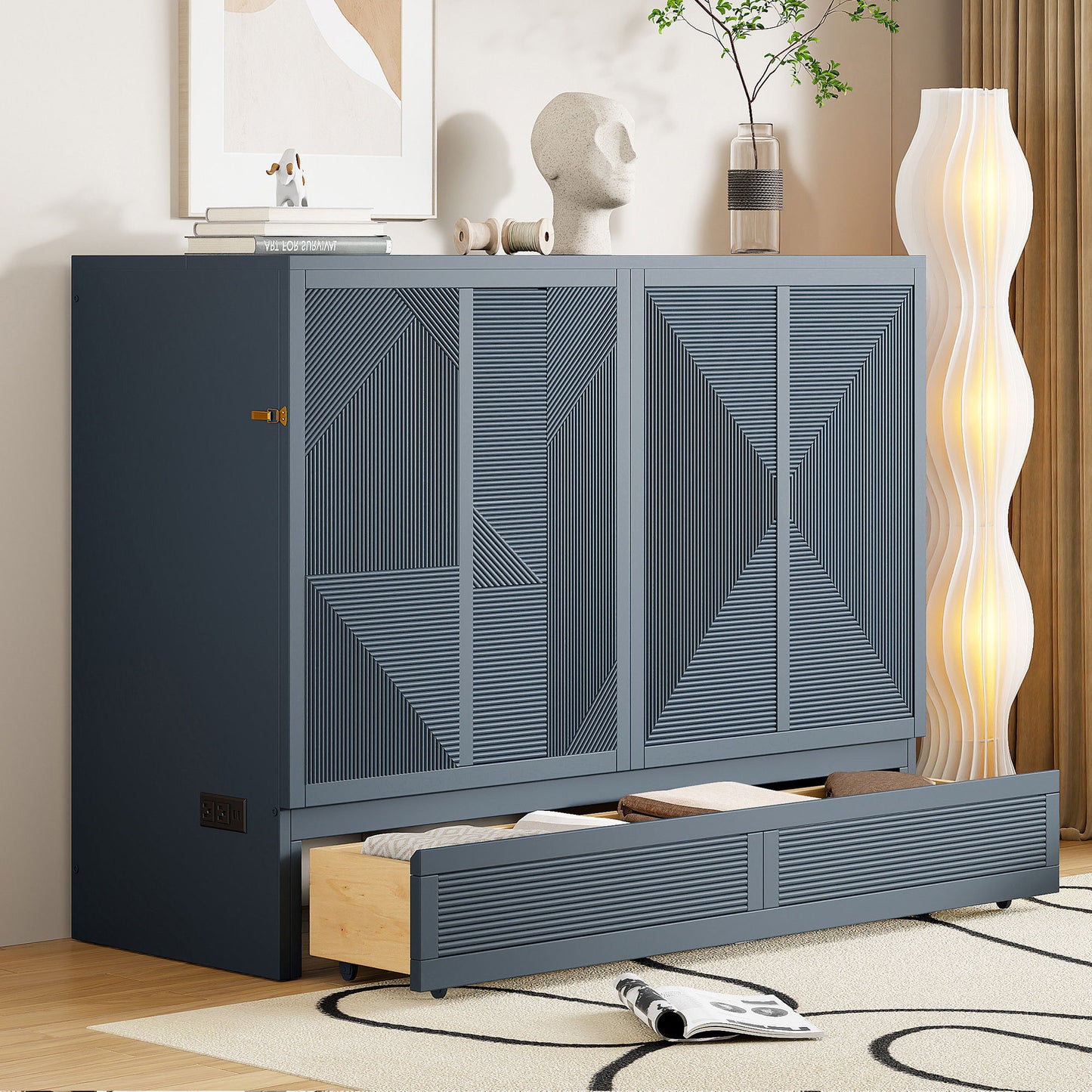 Murphy Bed With Large Drawer, USB Ports And Outlets