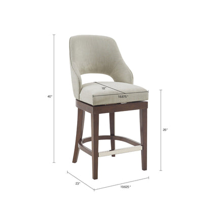Counter Stool With Swivel Seat, Upholstery And Solid Wood Legs - Cream