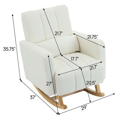 Accent Rocking Chair With Pillow, Spacious & Comfortable Seating For Living Room Or Bedroom - Cream White
