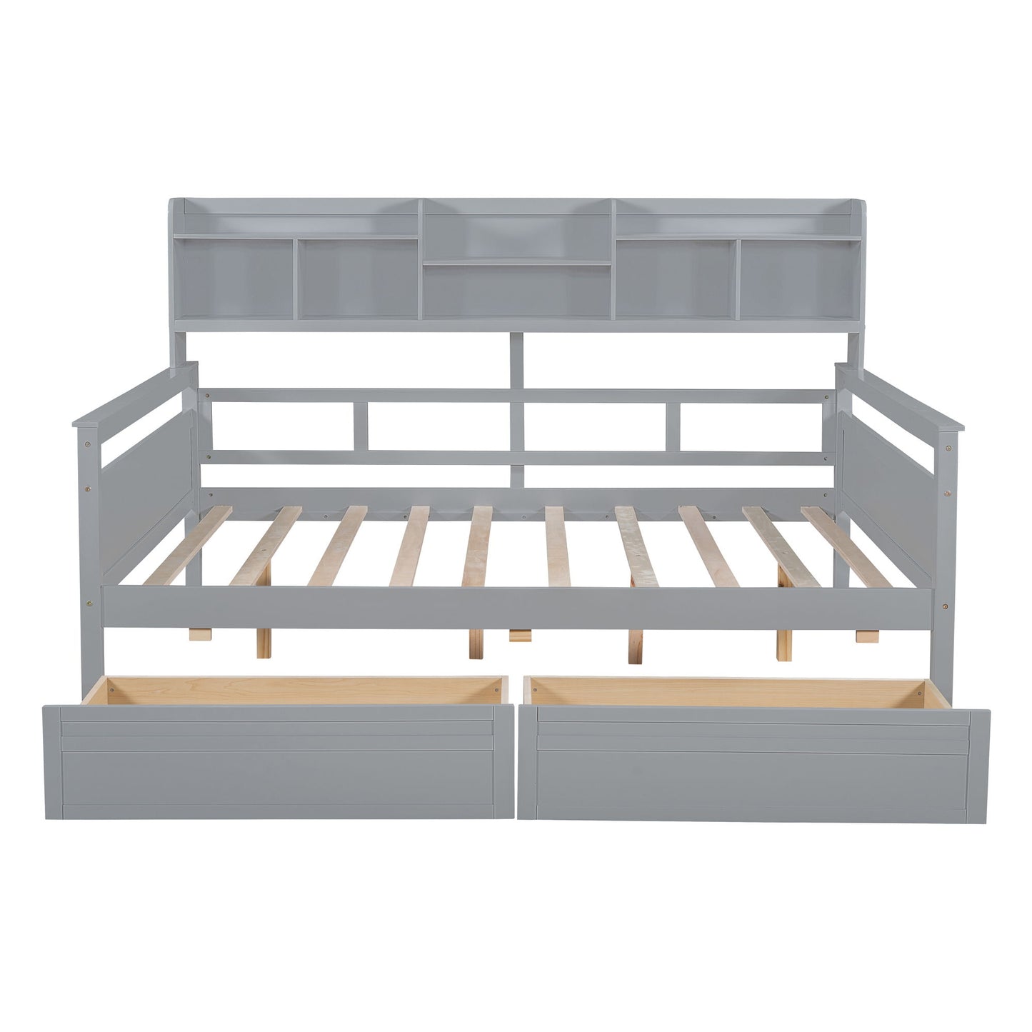 Daybed, Slat Support, With Bedside Shelves And 2 Drawers
