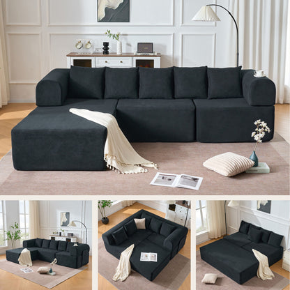 Modular L-Shaped Sectional Sofa With Deep Seat, Movable Chaise & 5 Pillows