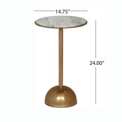 Modern Glam Aluminum Accent Table With Marble Table Top - Antique Brass / White
